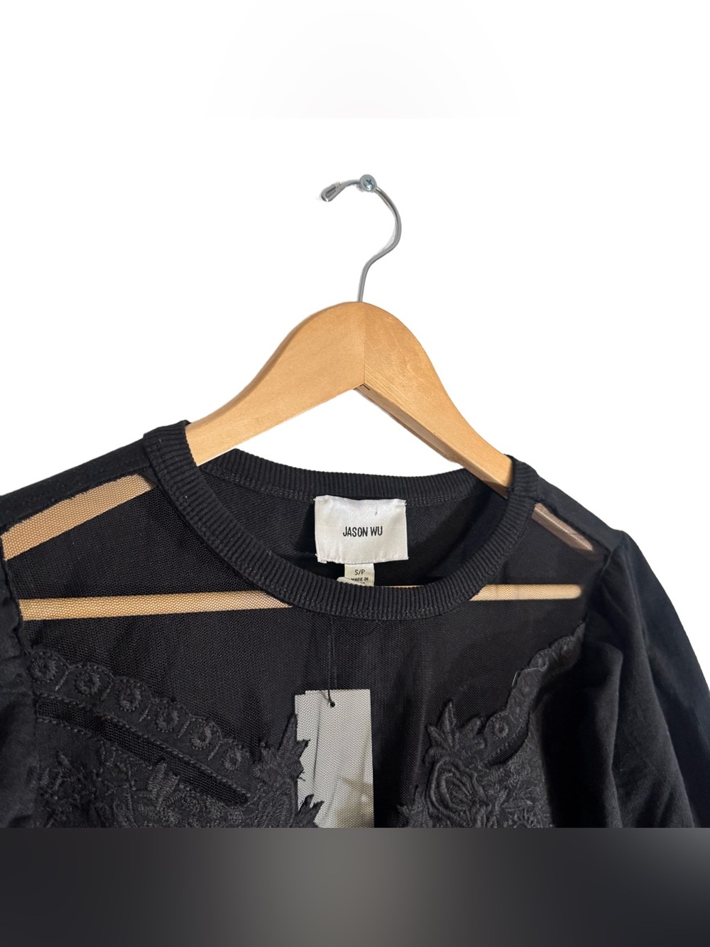 Jason Wu Edit Puff Sleeve Top Women's Small Sheer Embroidery Black Casual NWT - Picture 3 of 6